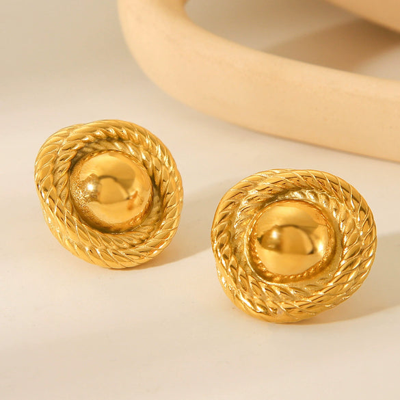 Wholesale Women's Stainless Steel Geometric Round Thread Electroplated Earrings Light Luxury Allmatch Highend Ear Studs