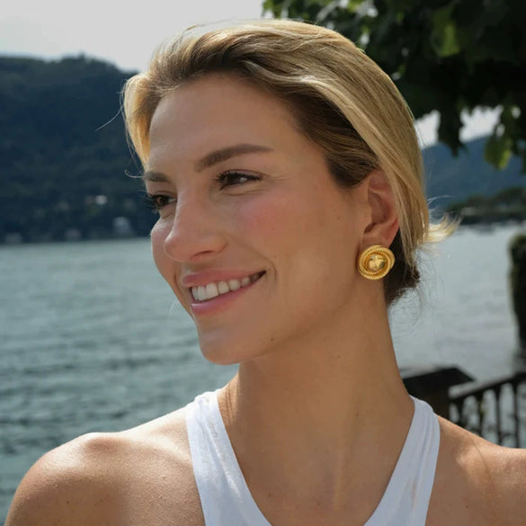 Wholesale Women's Stainless Steel Geometric Round Thread Electroplated Earrings Light Luxury Allmatch Highend Ear Studs