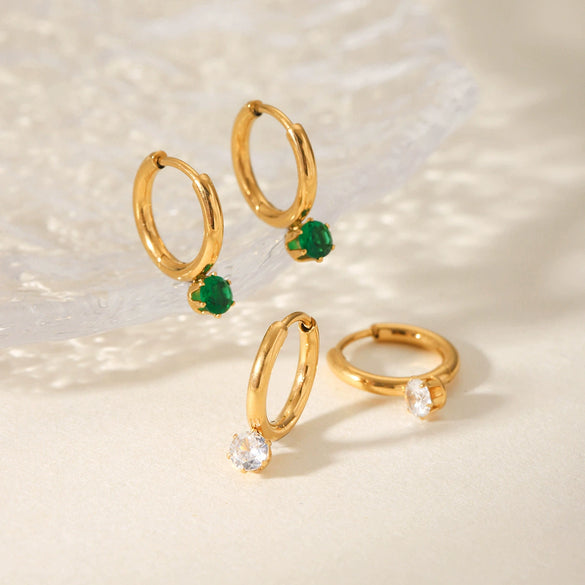 Wholesale Women's Stainless Steel Geometric Round Zircon Earrings With Electroplating