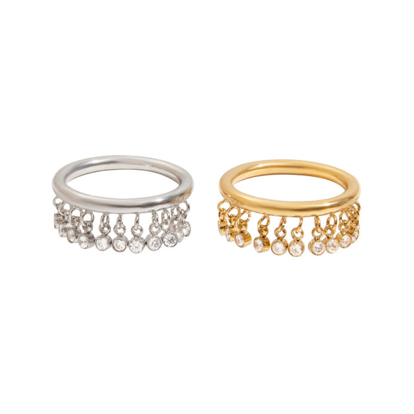 Wholesale Women's Stainless Steel Geometric Round Zircon Tassel Ring With 18K Gold Electroplating Nonfading Modern Normcore Design