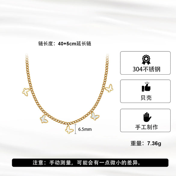 Wholesale Women's Stainless Steel Geometric Shell Butterfly Hollow Animal Pendant Calendering Chain Electroplated Clavicle Necklace Jewelry
