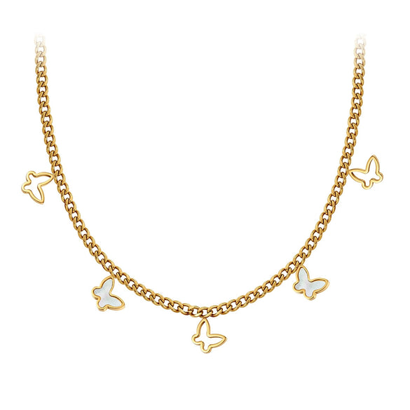 Wholesale Women's Stainless Steel Geometric Shell Butterfly Hollow Animal Pendant Calendering Chain Electroplated Clavicle Necklace Jewelry