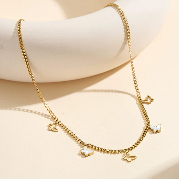 Wholesale Women's Stainless Steel Geometric Shell Butterfly Hollow Animal Pendant Calendering Chain Electroplated Clavicle Necklace Jewelry