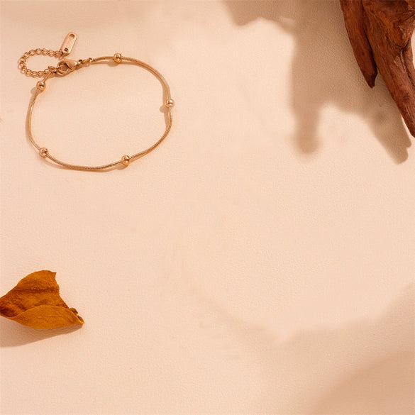 Wholesale Women's Stainless Steel Geometric Simple Doublelayer Colorpreserving Nonfading Ball Bead Anklet