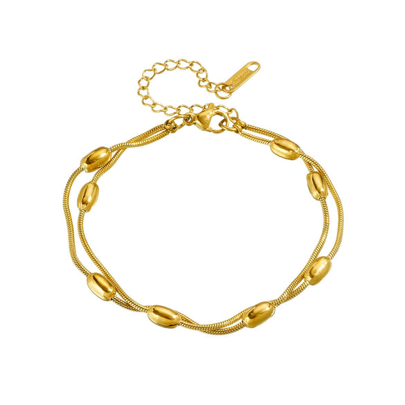 Wholesale Women's Stainless Steel Geometric Simple Doublelayer Colorpreserving Nonfading Ball Bead Anklet