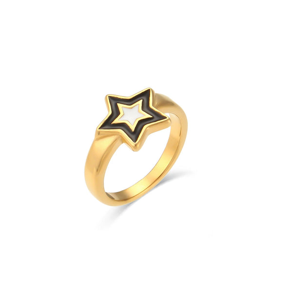 Wholesale Women's Stainless Steel Geometric Simple Style Ring With Bohemian Star And Colorful Oil Dripping Design