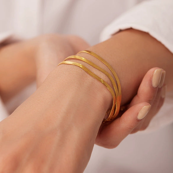 Wholesale Women's Stainless Steel Geometric Snake Chain Bracelet 18K Gold Plated