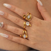 Wholesale Women's Stainless Steel Geometric Special Shaped Cut Out Open Ring Set With Zirconia And Vacuum Electroplated