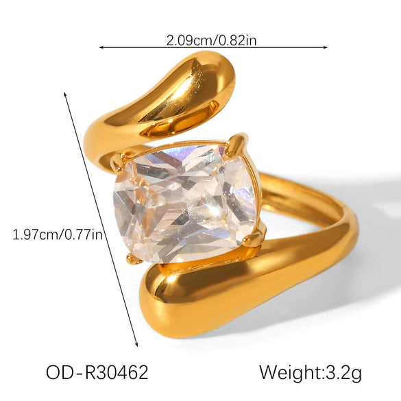 Wholesale Women's Stainless Steel Geometric Special Shaped Cut Out Open Ring Set With Zirconia And Vacuum Electroplated