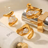 Wholesale Women's Stainless Steel Geometric Special Shaped Cut Out Open Ring Set With Zirconia And Vacuum Electroplated