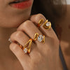 Wholesale Women's Stainless Steel Geometric Special Shaped Cut Out Open Ring Set With Zirconia And Vacuum Electroplated