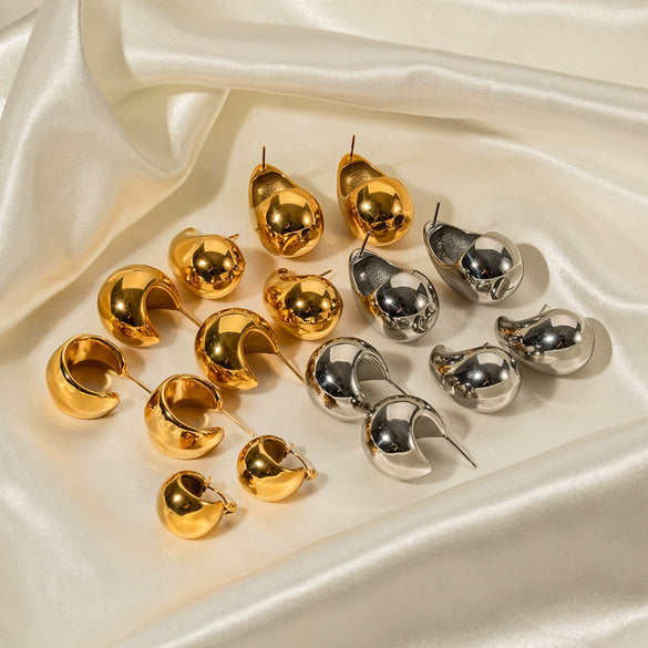Wholesale Women's Stainless Steel Geometric Spherical Water Droplets Hollow Electroplated Earrings Jewelry