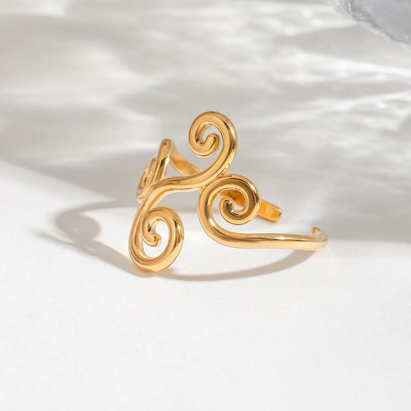 Wholesale Women's Stainless Steel Geometric Spiral Opening Joker Ring With 18K Gold Electroplating Trend Jewelry