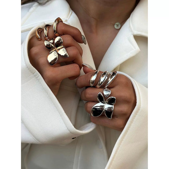 Wholesale Women's Stainless Steel Geometric Springshaped Threelayer Ring With 18K Gold Electroplating