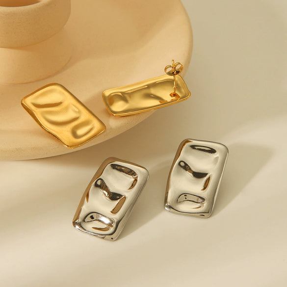 Wholesale Women's Stainless Steel Geometric Square Earrings With Electroplating Design