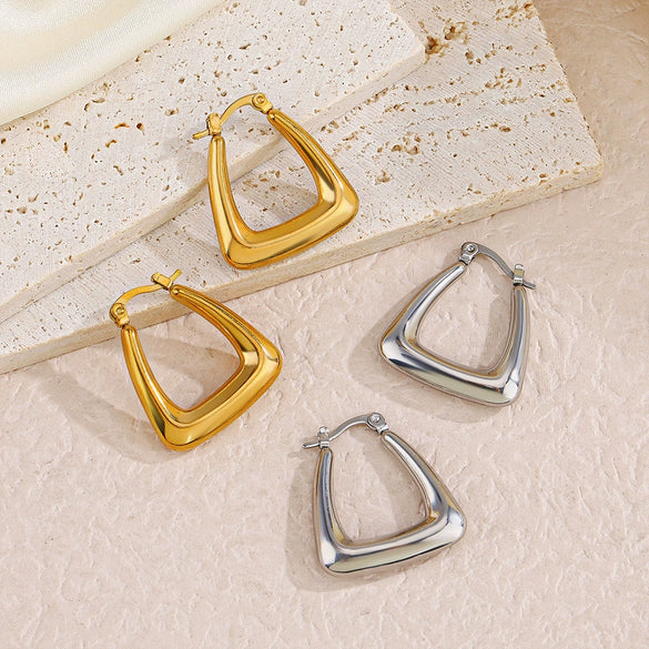 Wholesale Women's Stainless Steel Geometric Square Earrings With Electroplating Treatment Hip Hop Style