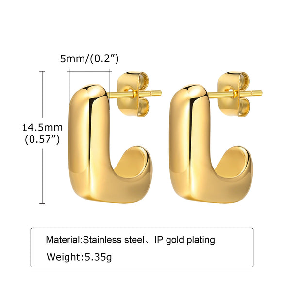 Wholesale Women's Stainless Steel Geometric Square Earrings With Gold Color Electroplating