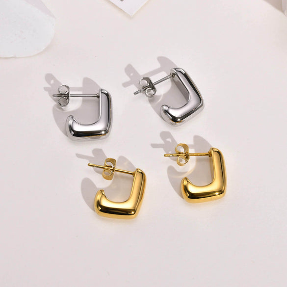 Wholesale Women's Stainless Steel Geometric Square Earrings With Gold Color Electroplating