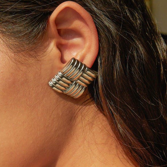 Wholesale Women's Stainless Steel Geometric Square Texture Electroplated Earrings