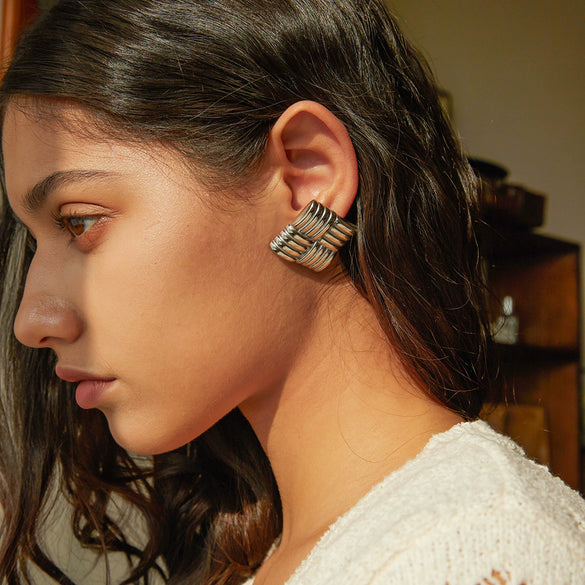 Wholesale Women's Stainless Steel Geometric Square Texture Electroplated Earrings