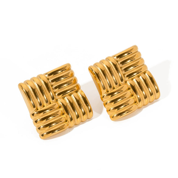 Wholesale Women's Stainless Steel Geometric Square Texture Electroplated Earrings