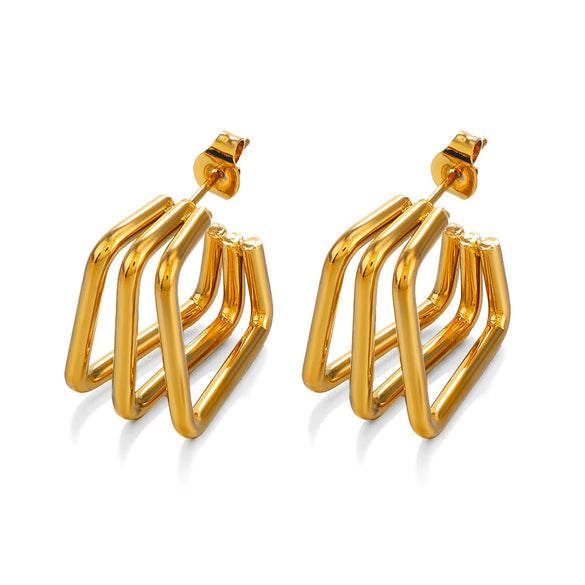 Wholesale Women's Stainless Steel Geometric Square Three Layer Gold Plated Electroplated Earrings