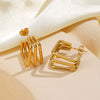 Wholesale Women's Stainless Steel Geometric Square Three Layer Gold Plated Electroplated Earrings
