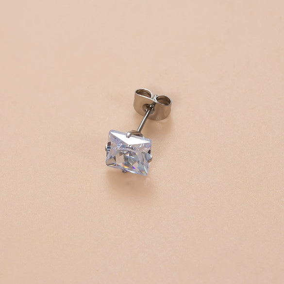 Wholesale Women's Stainless Steel Geometric Square Zircon Electroplated Ear Nail