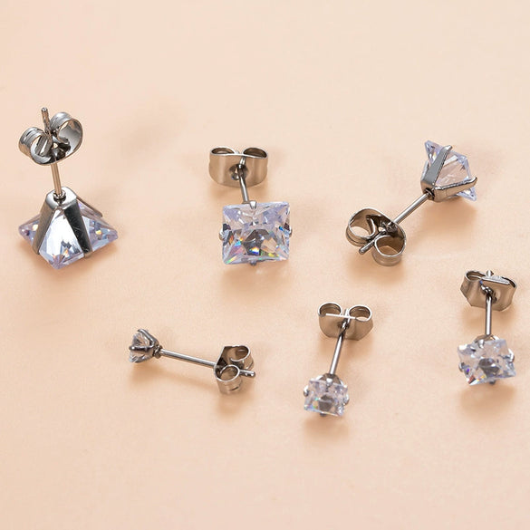 Wholesale Women's Stainless Steel Geometric Square Zircon Electroplated Ear Nail
