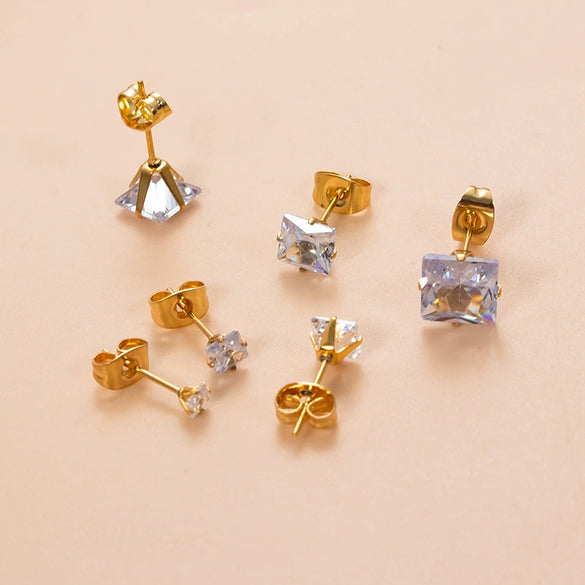 Wholesale Women's Stainless Steel Geometric Square Zircon Electroplated Ear Nail