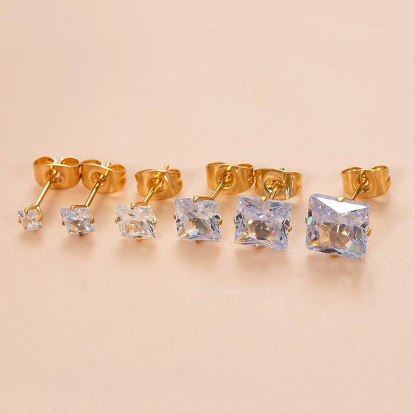 Wholesale Women's Stainless Steel Geometric Square Zircon Electroplated Ear Nail