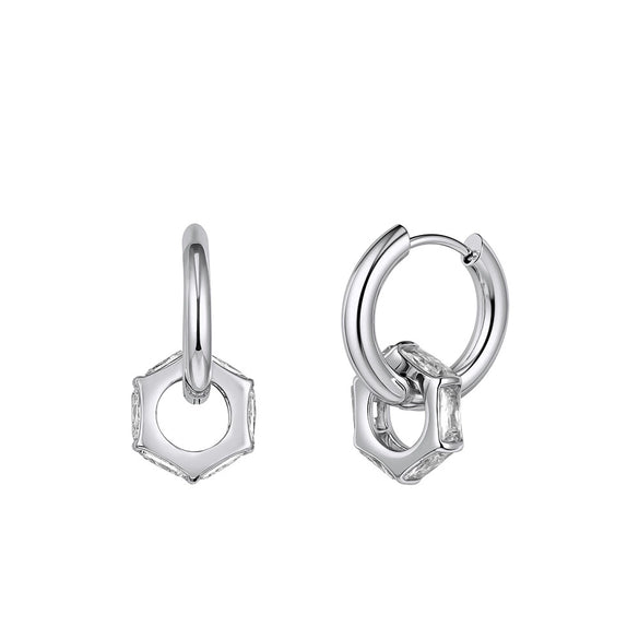 Wholesale Women's Stainless Steel Geometric Square Zircon Hoop Earrings With Vacuum Real Gold Plating In Pvd Furnace