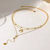 Wholesale Women's Stainless Steel Geometric Star And Moon Zircon Pendant Tassel Threelayer Necklace With Oshaped Chain And Pvd Furnace Vacuum Real Gold Plating