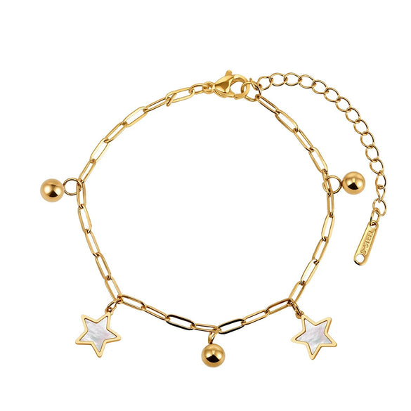 Wholesale Women's Stainless Steel Geometric Star And Small Bead Design Vacuum Electroplated Anklet