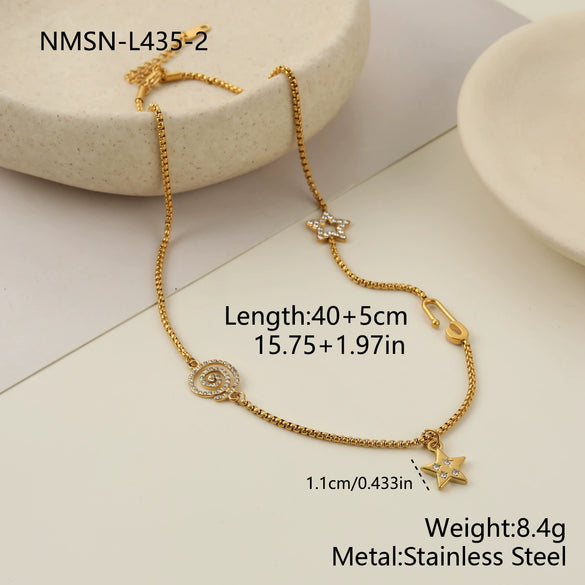 Wholesale Women's Stainless Steel Geometric Star Pin Multilayered Stacking Necklace With Electroplating