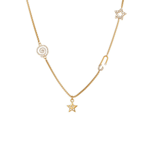 Wholesale Women's Stainless Steel Geometric Star Pin Multilayered Stacking Necklace With Electroplating