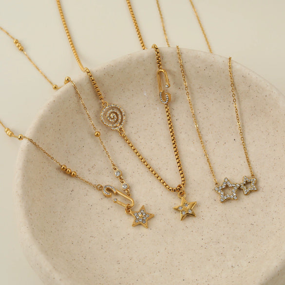 Wholesale Women's Stainless Steel Geometric Star Pin Multilayered Stacking Necklace With Electroplating