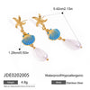 Wholesale Women's Stainless Steel Geometric Starfish Earrings With Blue Oil Drop Shell Pearl And Electroplating Design