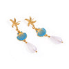 Wholesale Women's Stainless Steel Geometric Starfish Earrings With Blue Oil Drop Shell Pearl And Electroplating Design