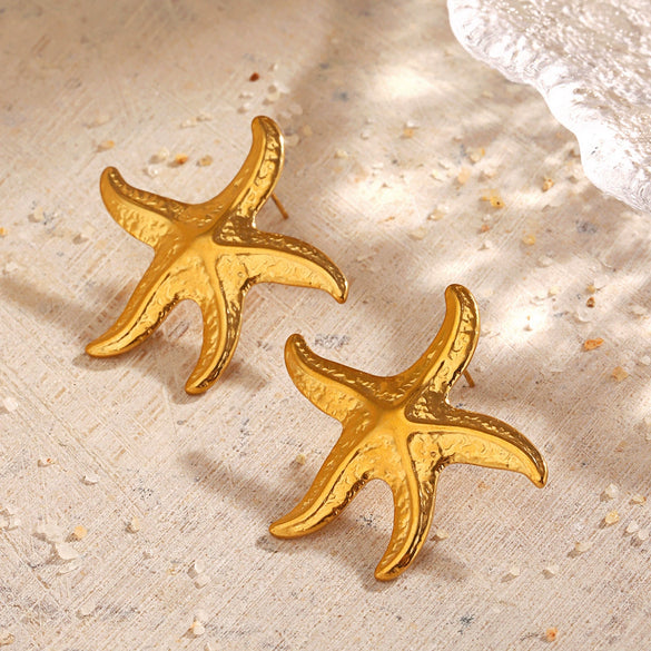 Wholesale Women's Stainless Steel Geometric Starfish Earrings With Electroplating Minimalist Style Marine Elements