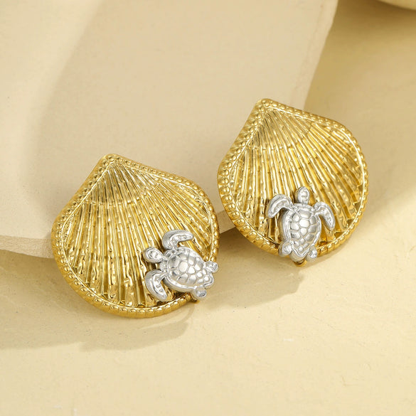 Wholesale Women's Stainless Steel Geometric Starfish Fashion Earrings With Electroplating