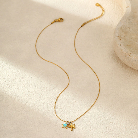 Wholesale Women's Stainless Steel Geometric Starfish Fashion Ol Style 18K Gold Plated Necklace