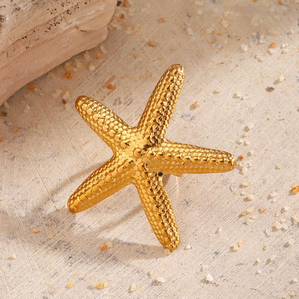 Wholesale Women's Stainless Steel Geometric Starfish Open Ring With Electroplating
