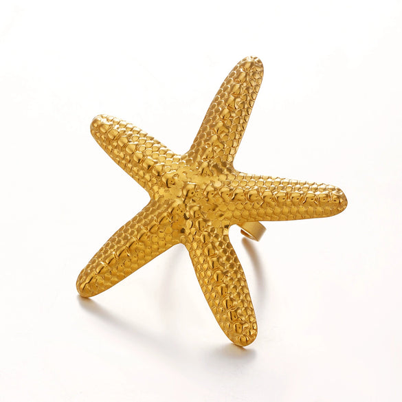 Wholesale Women's Stainless Steel Geometric Starfish Open Ring With Electroplating