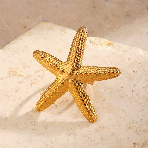 Wholesale Women's Stainless Steel Geometric Starfish Open Ring With Electroplating