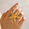 Wholesale Women's Stainless Steel Geometric Starfish Open Ring With Electroplating