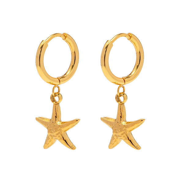 Wholesale Women's Stainless Steel Geometric Starfish Pendant Earrings With Electroplating Treatment Retro Ins Style