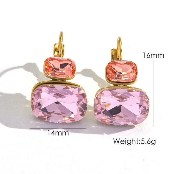 Wholesale Women's Stainless Steel Geometric Style Earrings Inlaid With Colorful Zircon And Set With Diamonds In Ins Luxury Style With Vacuum Furnace Electroplating