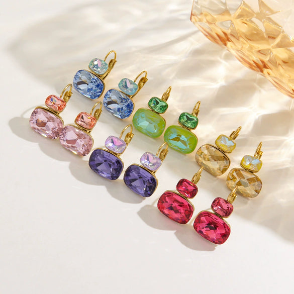 Wholesale Women's Stainless Steel Geometric Style Earrings Inlaid With Colorful Zircon And Set With Diamonds In Ins Luxury Style With Vacuum Furnace Electroplating