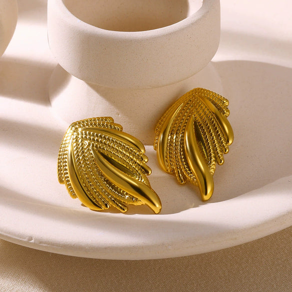 Wholesale Women's Stainless Steel Geometric Style Earrings With Wing Texture And Electroplating